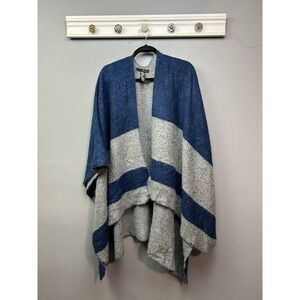 Modena Blue Grey Striped Knit Poncho Cape Womens One Size Colorblock Sweater